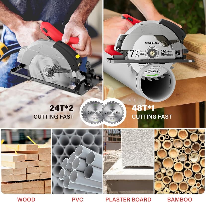 Mini Circular Saw, Circular Saw, Corded Circular Saw 12A 5500RPM Power Circular Saw with 7-1/4'' Saw Blade and Guide 2.45'' (90°) & 1.81'' (45°) Max Cutting Depth for Wood Plastic (1)