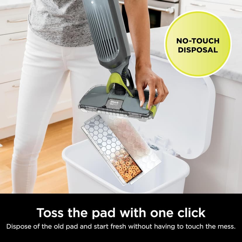 Shark VACMOP Pro Cordless Hard Floor Cleaner, Vacuum and Spray Mop, Powerful Suction, Lightweight, LED Headlights, Includes 4 Disposable Pads, 12oz Multi-surface Cleaning Solution, Gray, VM252