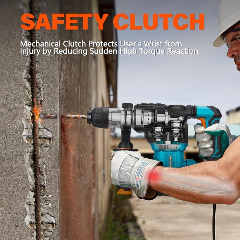 Berserker 1-1/4" SDS-Plus Rotary Hammer Drill with Vibration Control,Safety Clutch,12.5 Amp 4 Functions Corded Rotomartillo for Concrete-Including 3 Drill Bits,Flat Chisel,Point Chisel,Carrying Case