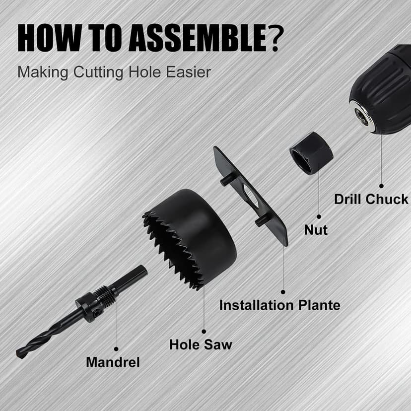 KATA Hole Saw Set 20PCS Hole Saw Kit with 3/4"-6"(19-152mm) 13PCS Saw Blades, 2 Mandrels, 3 Drill Bits, 1 Installation Plate, 1 Hex Key, Ideal for Soft Wood, Plywood, Drywall, PVC