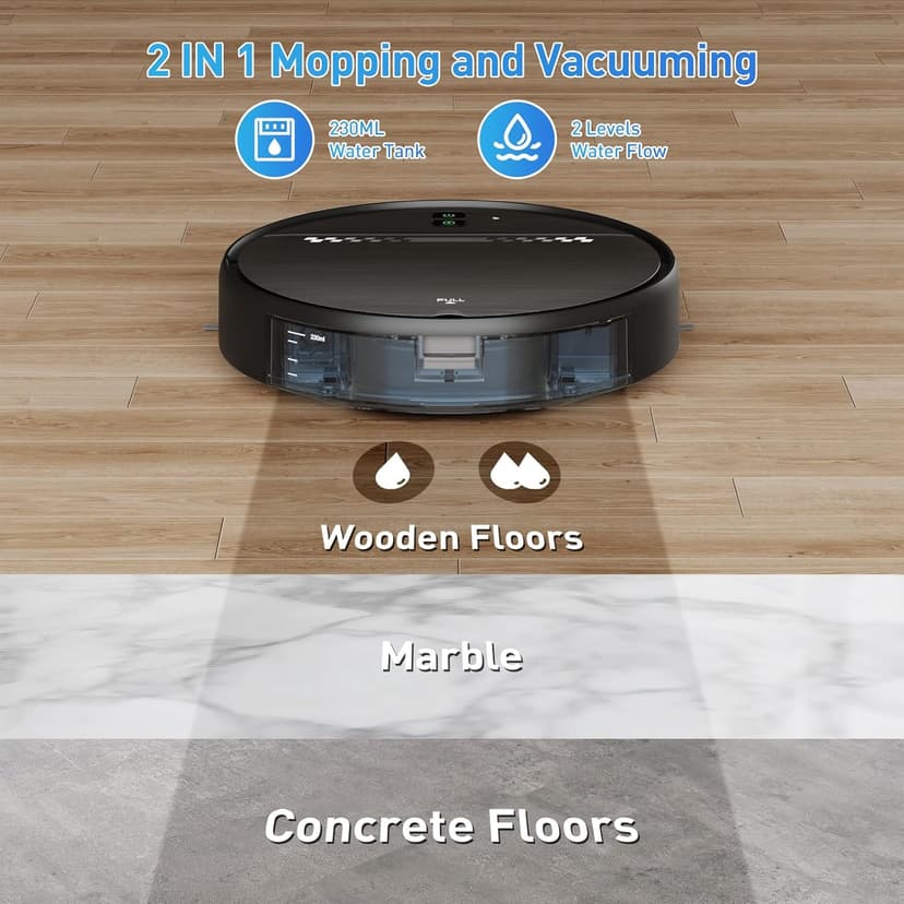 Robot Vacuum and Mop Combo, 2-in-1 Mopping Robot Vacuum Cleaner with 2300Pa Suction, 2.87'' Slim Design, Wi-Fi/App/Voice Control, 3D Obstacle Avoidance&Self-Charging for Hard Floors, Carpets, Pet Hair