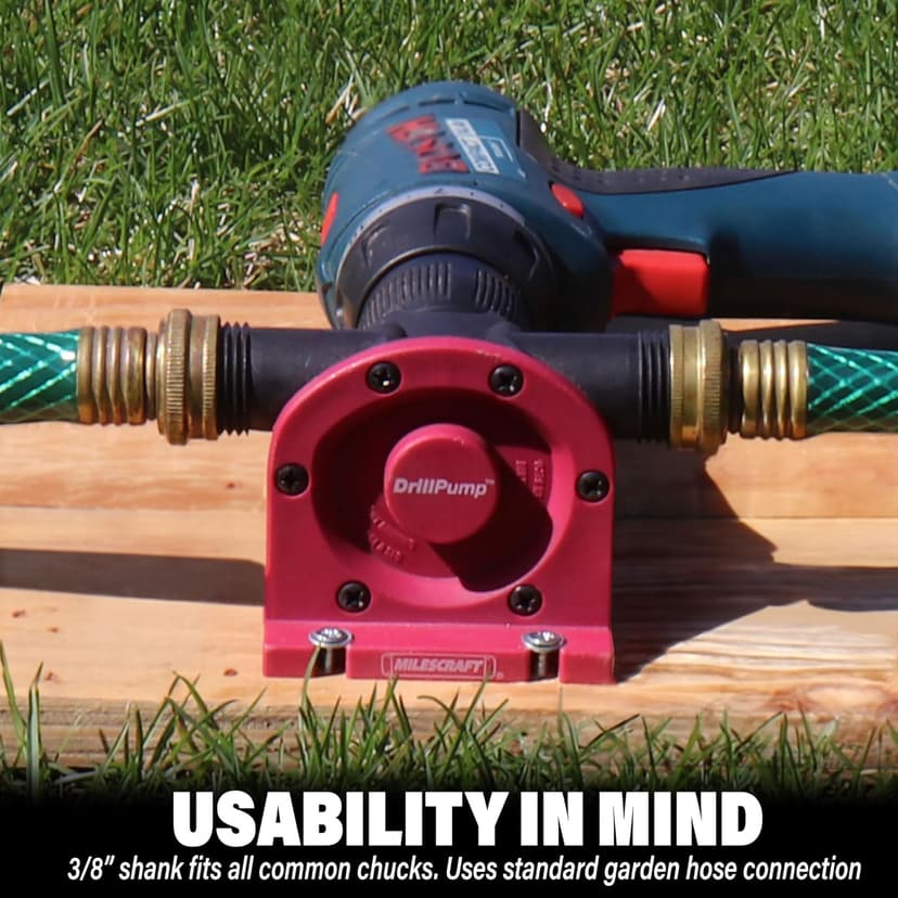 Milescraft 1314 DrillPump750 - Self Priming Water Pump Attachment for Drills - Water Transfer Pump - Uses Common Garden Hose - 750 Gallons per Hour