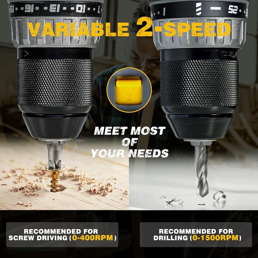 RIDA Cordless Drill Power Drill Cordless 20V 1/2'' Keyless Metal Chuck 355 In-lb(40N.m) Torque with 2.0AH Li-ion Battery & Fast Charger, Variable Speed, 25+1 Position and 22pcs Bits