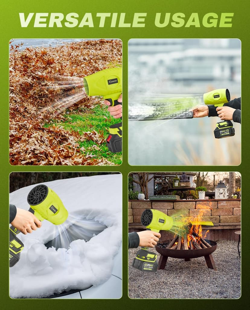 Saker Cordless Leaf Blower Portable Dust Cleaner Handheld Turbo Jet Blower 180000 RPM Air Duster with Adjustable Speed for Drying Patio Cleaning 2 Batteries Green