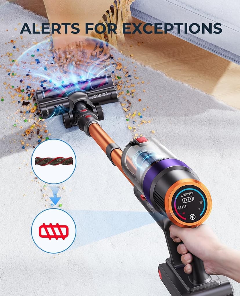 LaresarSSR Cordless Vacuum Cleaner, 450W/38000pa Stick Vacuum Cleaner with Touch Screen, Max 55 Mins Runtime, Handheld Vacuum Cleaner for Home
