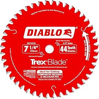 Diablo TrexBlade Saw Blade for Composites and Plastic - 7-1/4" Diameter, 44 MTCG Teeth, 5/8" Arbor, .065" Kerf, -3° Hook Angle, .040" Plate, 10000 Max RPM - D0744CD