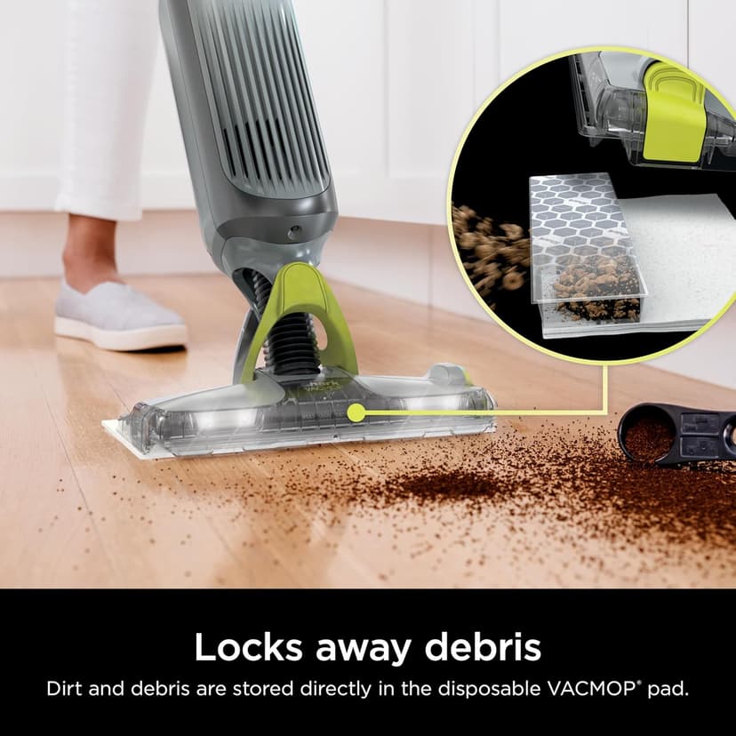 Shark VACMOP Pro Cordless Hard Floor Cleaner, Vacuum and Spray Mop, Powerful Suction, Lightweight, LED Headlights, Includes 4 Disposable Pads, 12oz Multi-surface Cleaning Solution, Gray, VM252