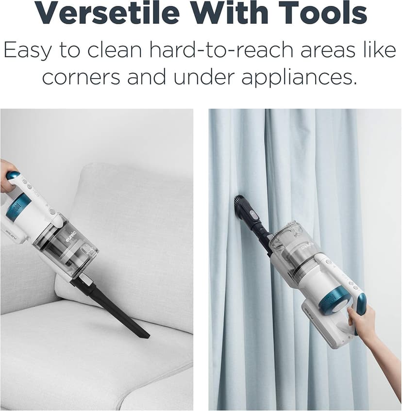 Eureka NEC185 Cordless Stick Vacuum Cleaner Convenient for Hard Floors, Rechargeable Handheld Vacuum Cleaner Portable with Powerful Motor Efficient Suction,White