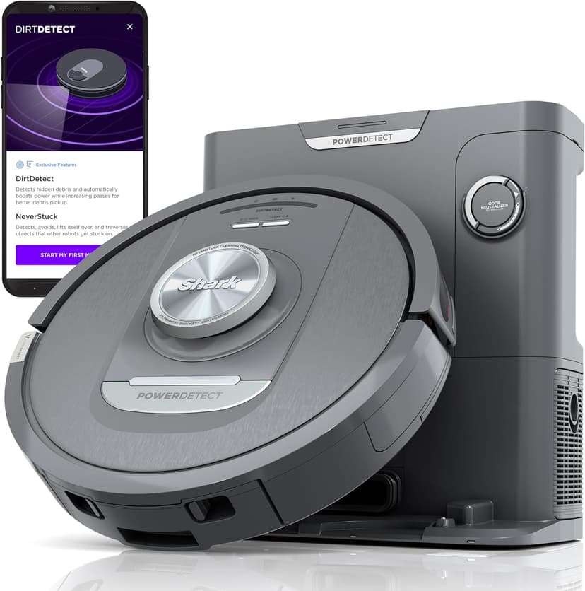Shark PowerDetect Self-Empty Robot Vacuum with NeverStuck Technology, Auto Deep-Clean Carpets & Hardfloors, XL 60 Day Capacity HEPA Bagless Base Neutralizes Odors, for Pet Hair, Black (AV2820AE)