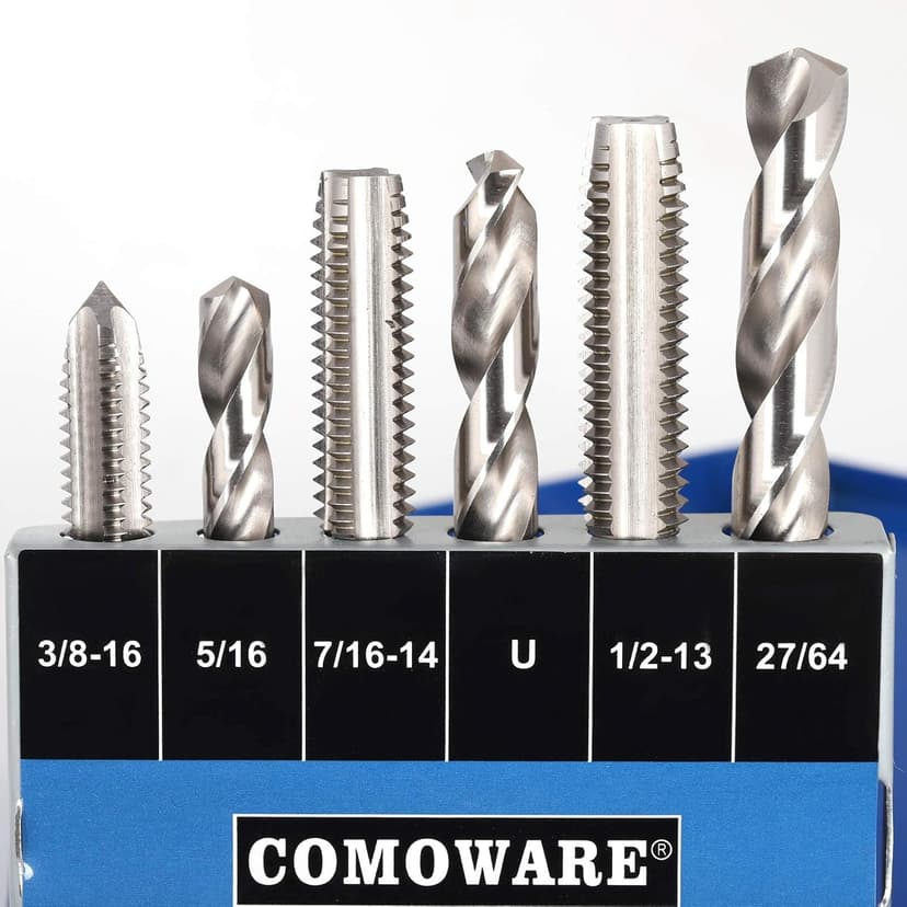 COMOWARE Drill and Tap Sets, HSS Jobber Length Drill Bits with Metal Indexed Case | 18-Piece, 6-32 to 1/2"-13 Tap Sizes