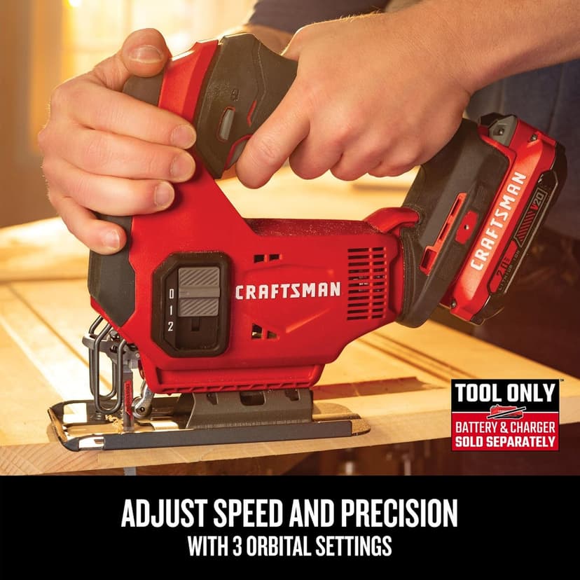 CRAFTSMAN V20 Cordless Jig Saw, 3 Orbital Settings, Up to 2,500 SPM, Bare Tool Only (CMCS600B)