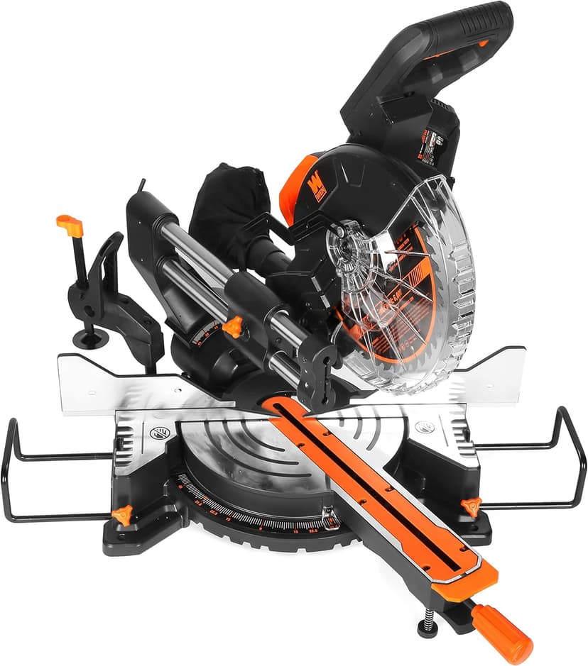 WEN MM1015 15-Amp 10-Inch Dual Bevel Sliding Compound Miter Saw with LED Cutline Multi-color