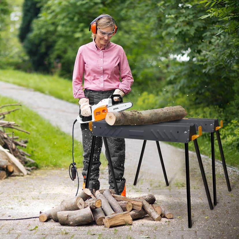 FORUP 2 Pack Heavy Duty Folding Portable Saw Horses Table, 1322 Lbs Load Capacity Metal Saw Horse with Fast Open Legs and Easy Grip Handle for Woodworking, Dark Grey & Yellow