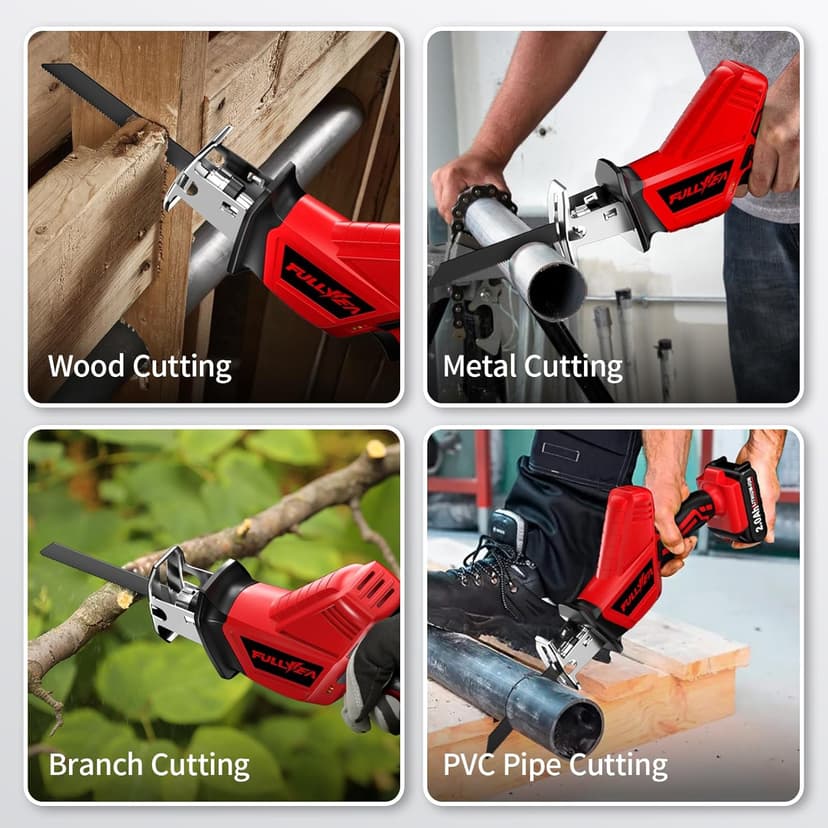 Reciprocating Saw Cordless, 0-3500SPM Power Reciprocating Saw with 2*2000mAh Battery & 4 Saw Blades, Tool-Free Blade Change, Variable Speed Reciprocating Saws for Woods/Metal/Plastic Cutting