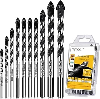 Professional Masonry Drill Bit Set (10PCS) for Glass/Brick/Plastic/Cement/Wood/Tile/Etc, Industrial Strength Carbide Drill Bit Tip, 1/8"-1/2" by TITGGI