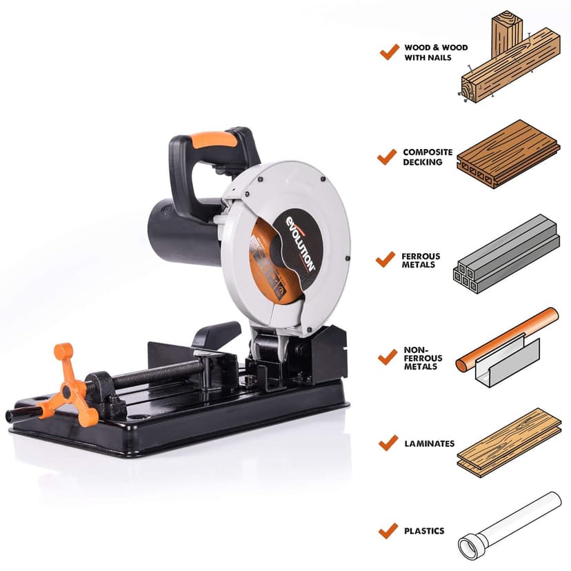 Evolution Power Tools RAGE4 7-1/4-Inch TCT Multipurpose Cutting Chop Saw, Orange