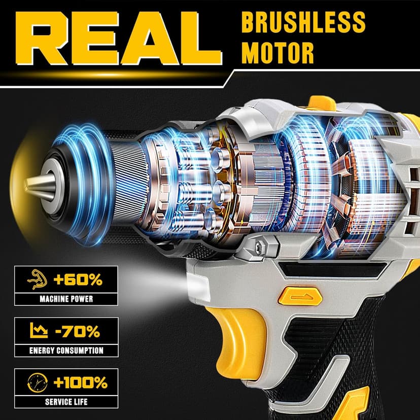 20V Brushless Drill Set, Cordless Power Drill with 2.0Ah Battery,119 PCS Combo Tool Kit for Men, 10mm 3/8" Keyless Chuck, 21+1 Torque Setting Power Tool Set for DIY Garden House Office Repair