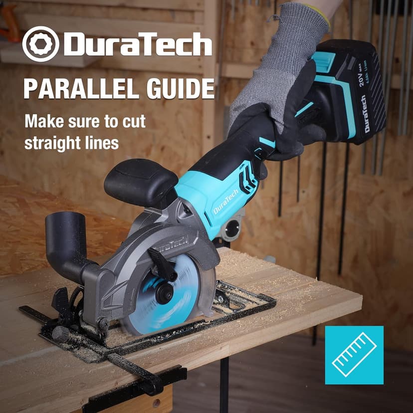 DURATECH Mini Circular Saw, 20V 4-1/2" Cordless Circular Saw with 4.0Ah Battery, Fast Charger, 3PCS Blades, 3600RPM, Max Cutting Depth 1-11/16"(90°),1-1/8"(45°), for Tiles, Wood, Soft Metal, Plastic