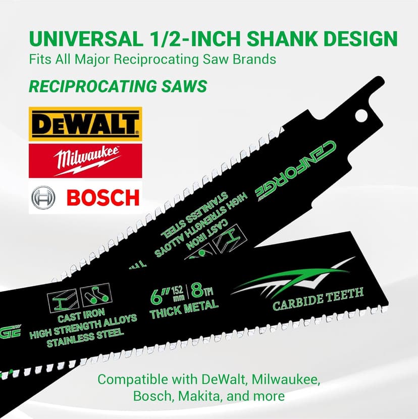 Carbide Reciprocating Saw Blade, for Sawzall Carbide Blades, for Sawzall Metal Cutting Blades, for Thick Metal, Cast Iron, Alloy Steel (6-Inch, 3-Pack)
