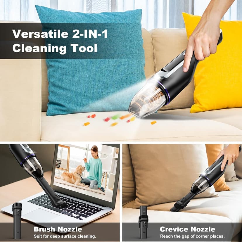 Handheld Vacuum Cordless - Car Vacuum with Brushless Motor & 14000Pa Powerful Suction, 1.2lbs Lightweight, LED Light, Slim Mini Vacuum Cleaner for Car Home Office Pet