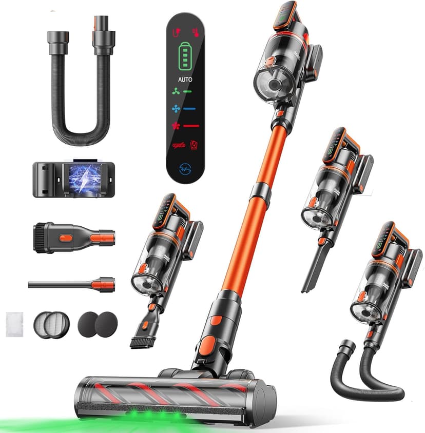 Cordless Vacuum Cleaner, 550W/45KPa/60Min Runtime Stick Vacuum with 3.3Ft Hose, Wall Mount Charging, Auto Mode, Touchscreen, Self-Standing Vacuum Cleaner for Home/Pet Hair/Carpet/Car, Fragrance