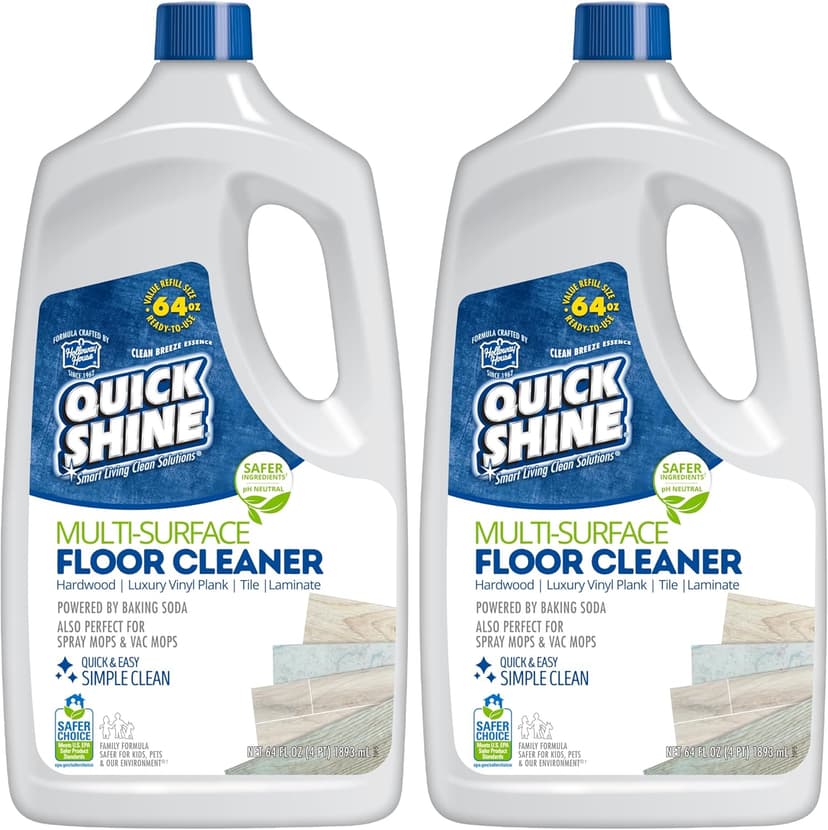 Quick Shine Multi Surface Floor Cleaner 64oz, 2Pk | Ready to Use-Streak Free- No Rinse | Use on Hardwood, Laminate, Luxury Vinyl Plank & Stone | Use in Spray Mops & Vac Mops | Safer Choice Cleaner