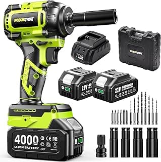 Cordless Impact Wrench, 406Ft-lbs (550N.m) Brushless 1/2 inch, 2800RPM High Torque Impact Gun, 2x 4.0Ah Battery, Charger, 4 Sockets, Electric Impact Wrench for Car Home
