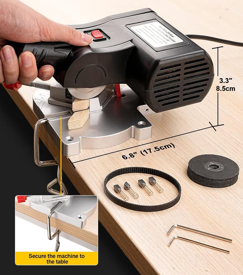 Mini Miter Cut-Off Chop Saw for Metal Cutting, Arrow Shafts, Wood Crafts, Hobby Miniature Model Making, Small Electric Table Saw Tool, 223/5.56 Brass, Cuts Max. 1/2" High x 1/2" Wide