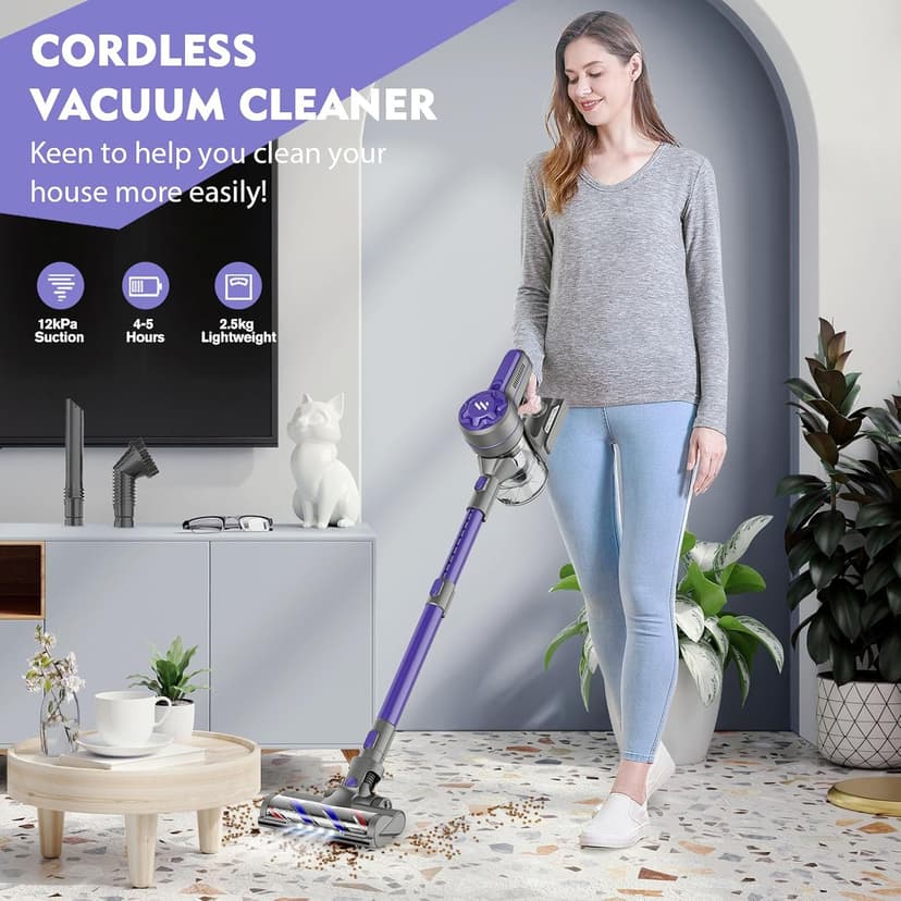 Cordless Vacuum Cleaners for Home with Powerful Suction,Stick Vacuum Cordless Rechargeable,Up to 35 Mins Runtime,Lightweight Hardwood Floor Vacuum for Pet Hair,Carpet(Dark Purple)