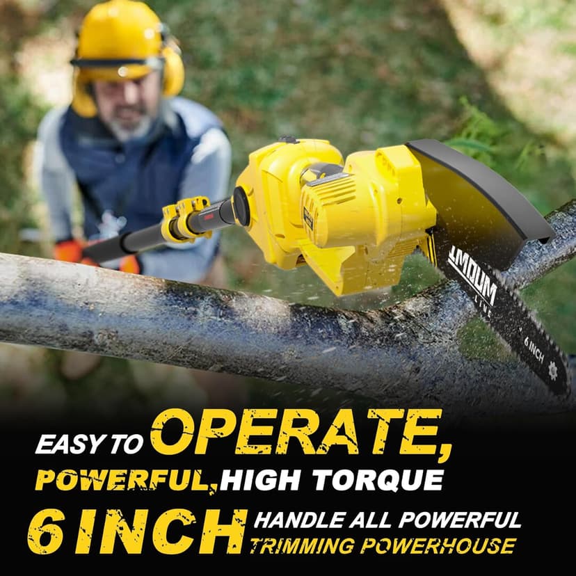 IMOUMLIVE 2-IN-1 Cordless Pole Saw & Mini Chainsaw, 21V 3.0Ah Battery Powered 6 Inch Electric Pole Chainsaw, 6.6 LB Lightweight, 14.8-Foot MAX Reach Pole Saw for Tree Trimming