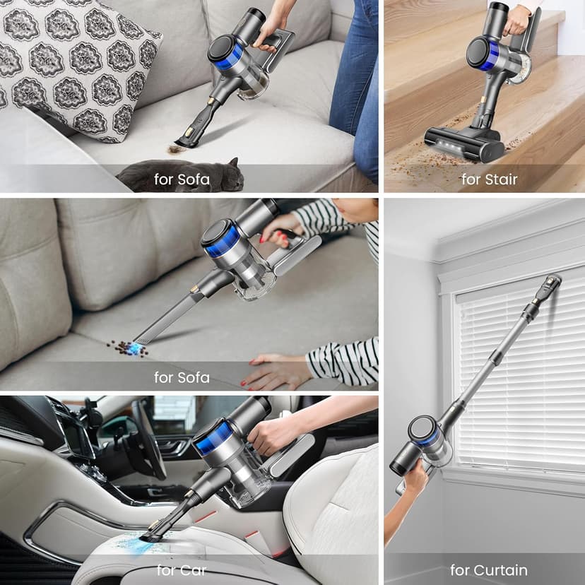 Dzaki Vacuum Cleaners for Home, 400W 45KPa 55 Mins Runtime Cordless Vacuum Cleaner, Smart Induction Auto-Adjustment Stick Vacuum, Rechargeable Battery Vacuum Cordless for Carpet Floor Pet Hair (Gray)