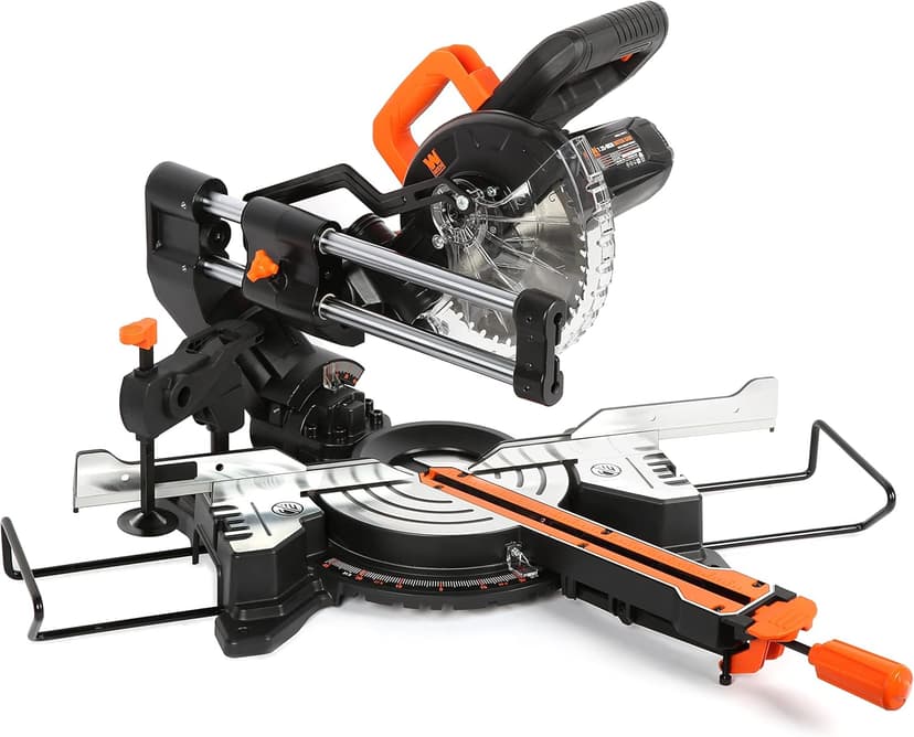 WEN MM0713 9.5-Amp 7.25-Inch Single Bevel Compact Sliding Compound Miter Saw with LED Cutline Guide, Black