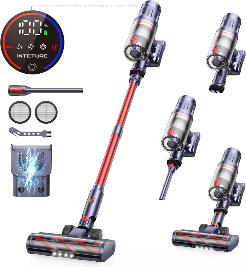 Cordless Vacuum Cleaner 45000Pa/550W/60 Min, Cordless Vacuum Cleaner with Storage Function, Wall Bracket with Integrated Charging Station, Super Quiet Battery Vacuum Cleaner for Hard Floors