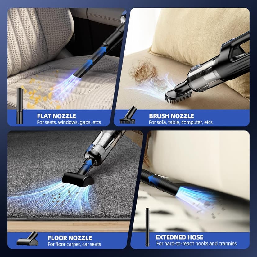 Car Vacuum Portable Cordless, 18000Pa 2 in 1 Cleaner&Air Duster, 130W Brushless Motor Handheld Vacuum Cordless with 7800mAh Battery, LED Light, Multi-Nozzles for Car, Home, Office, Pet