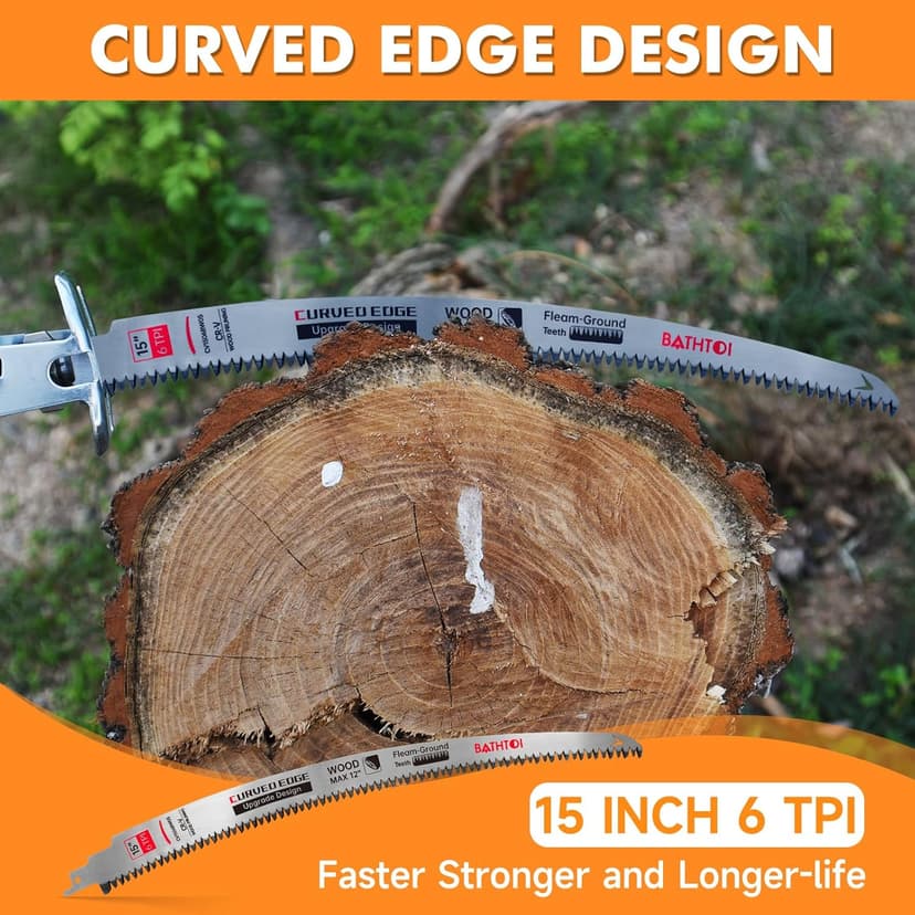 Sawzall Blades for Cutting Trees, 5 Pack 15 Inch 6 Tpi Japanese Teeth Reciprocating Saw Blades, Cr-V Wood Cutting and Tree Trimming Blades with Curved Edge and Fleam-Ground Teeth