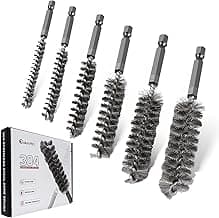 6PCS 304 Stainless Steel Bore Brush Copper Pipe Cleaner, Twisted Wire Drill Brush,1/4 Inch Hex Shank S2 Steel Handle, for Power Drill Plumbing Tools