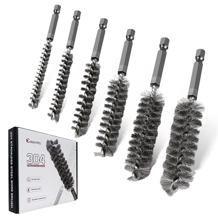 6PCS 304 Stainless Steel Bore Brush Copper Pipe Cleaner, Twisted Wire Drill Brush,1/4 Inch Hex Shank S2 Steel Handle, for Power Drill Plumbing Tools