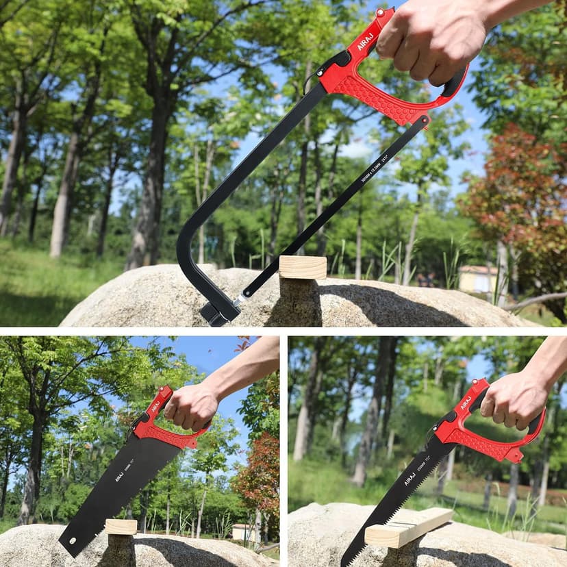 AIRAJ High-end Hacksaw Set, Universal Metal Hacksaw with 3 Different Hacksaw Blades, Best Hacksaws for Metal and Heavy Duty Hand Saw for Cutting Wood, for Cutting Any Metals and Wood Material