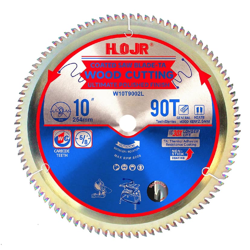 Circular Saw Blades Woodworking TA Series,10" 90-Tooth 5/8" Arbor, for Laminate, Melamine Board, Special Anti-Thermal Adhesion Coating on Cutting Edges -TA, High Finish, Long Life,10" 90T TA