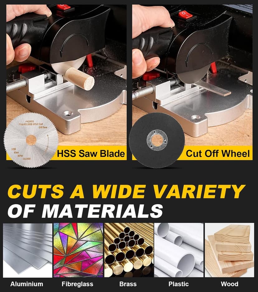 Mini Miter Cut-Off Chop Saw for Metal Cutting, Arrow Shafts, Wood Crafts, Hobby Miniature Model Making, Small Electric Table Saw Tool, 223/5.56 Brass, Cuts Max. 1/2" High x 1/2" Wide