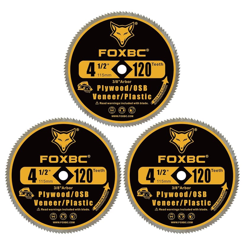 FOXBC 4-1/2 Inch Circular Saw Blade 120 Tooth for Plywood, OSB, Veneer, Plastics Cutting with 3/8 Inch Arbor - 3 Pack