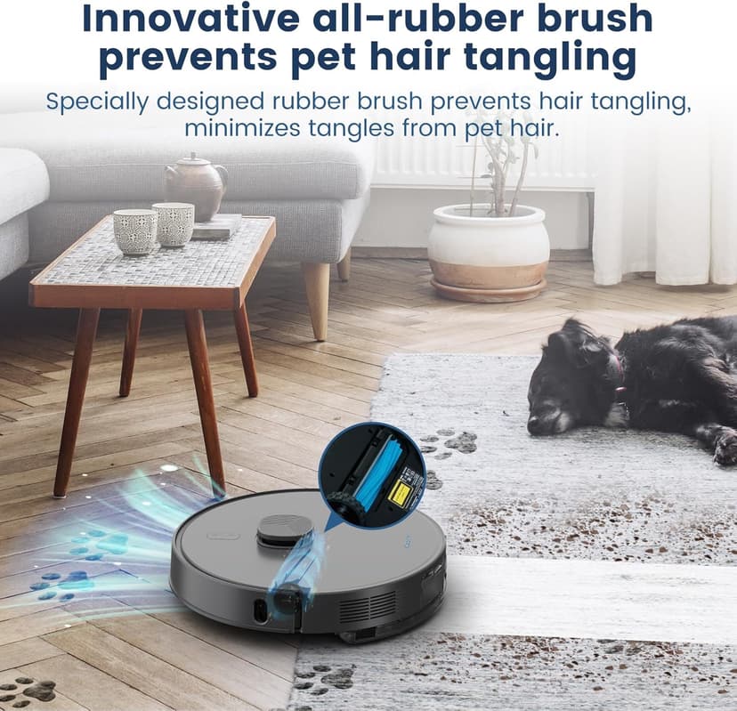 AIRROBO T25+ Robot Vacuum and Mop Combo, 5500Pa Suction, Pet Area Smart Boost, Carpet Detection, Tangle-Free Brush, LDS Mapping, APP Control, 3.5L Self-Empty Bin for Hard Floors, Carpets, Pet Hair