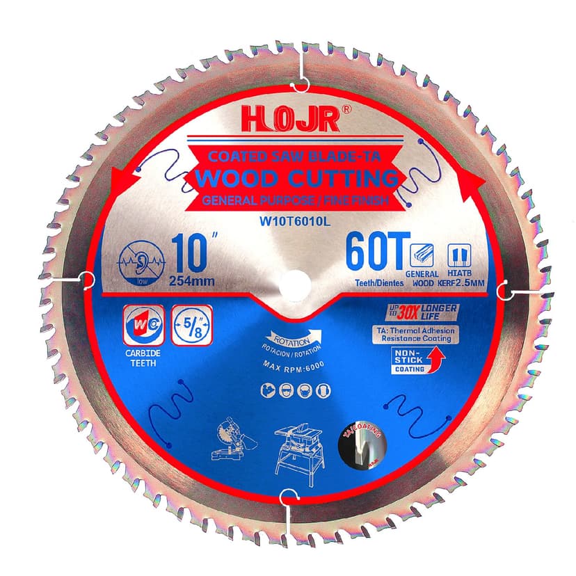 Circular Saw Blades Woodworking TA Series,10" 60-Tooth 5/8" Arbor, for Laminate, Melamine Board, Special Anti-Thermal Adhesion Coating on Cutting Edges -TA,High Finish,Long Life,W10 60T TA