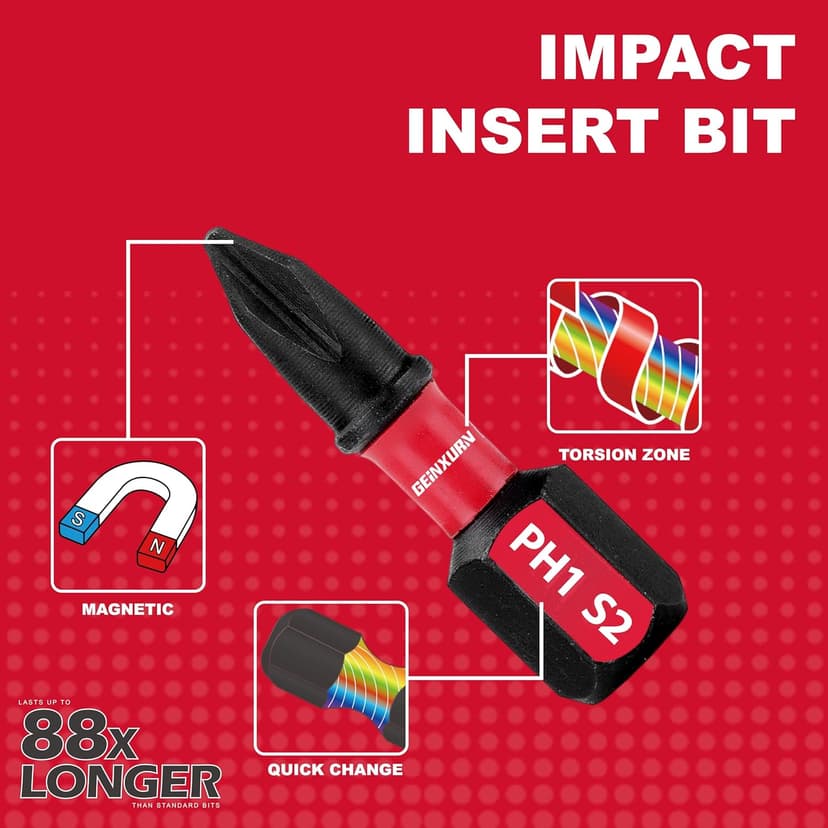 Impact Tough Phillips Bits PH1/PH2/PH3 Insert Driver Bits,19Pack Bulk Phillips Screwdriver Bits Set with 1Pcs Impact Bit Holder