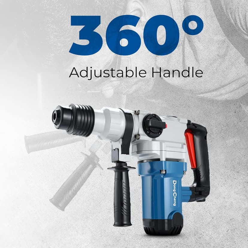 Dong Cheng 1-1/8 Inch SDS-Plus Rotary Hammer Drill with Safety Clutch, 9.2 Amp Heavy Duty Corded Demolition Hammer for Concrete, 3.6 Joules, Including 3 Drill Bits, Flat Chisels and Point Chisels