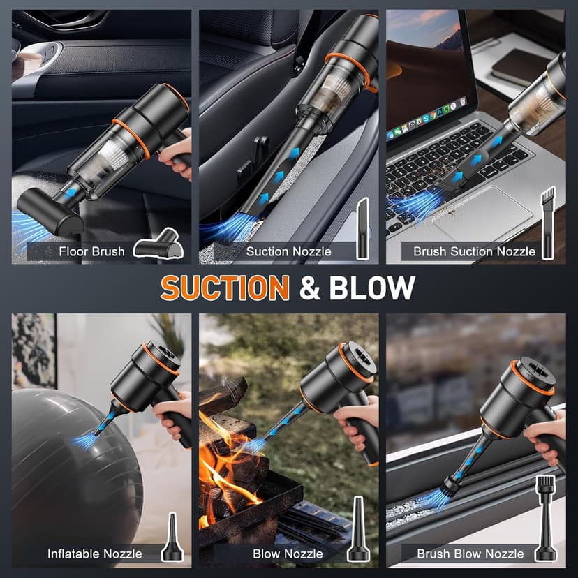 KMM Handheld Car Vacuum Cleaner, 11000PA Vacuum Cleaner & Air Duster, 120W High Power Vacuum Portable Cordless, Hand Held Vacuum Rechargeable with Multi-Nozzles & LED Light for Home, Car, Office