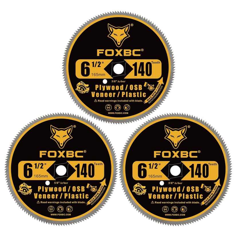 FOXBC 6-1/2 Inch 140 Tooth Circular Saw Blade for Plywood, OSB, Plastic, Veneer Wood Cutting with 5/8-Inch Diamond Arbor