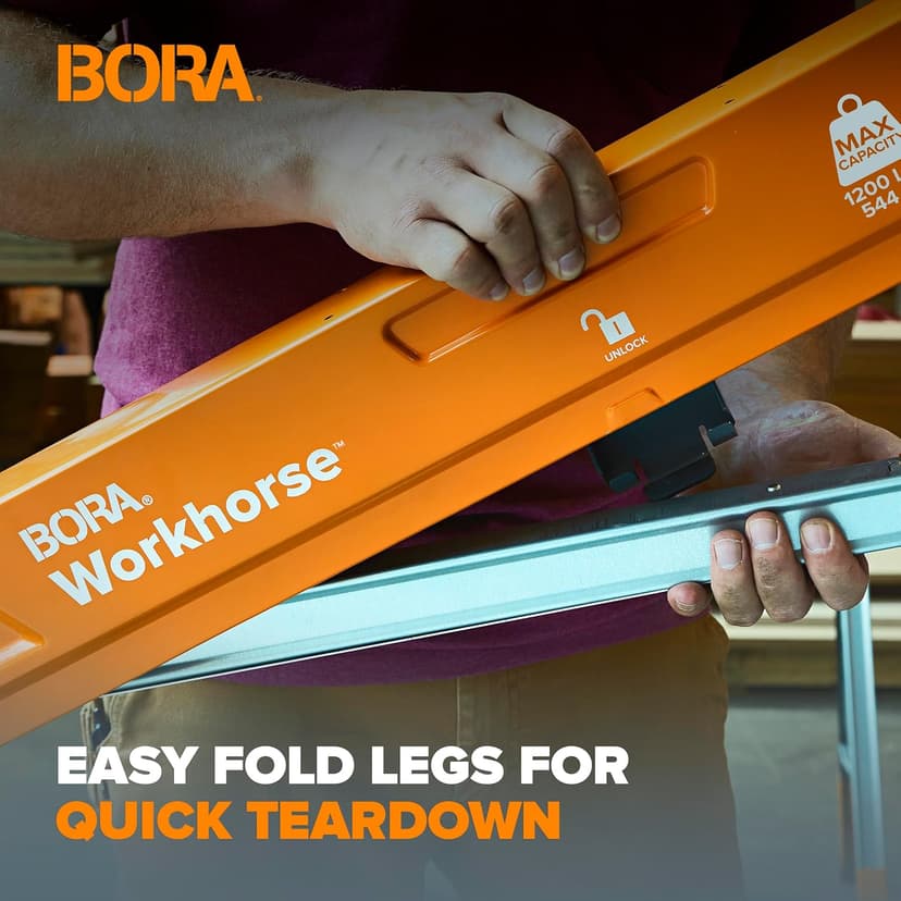BORA Workhorse Saw Horses 2 Pack Folding Heavy Duty Sawhorse Pair - Heavy Duty Saw Horse for Contractors Portable Workbench - PM-3330T