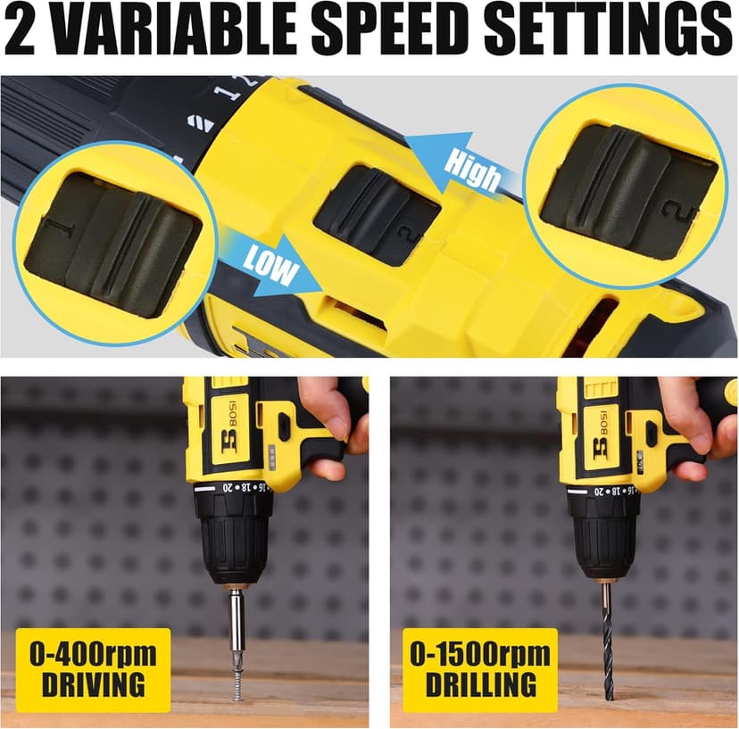 BOSI TOOLS Brushless Cordless Drill Set 16.8V Power Drill Driver Kit with 2 2000mAh Batteries and Charger 3/8-Inch Keyless Chuck 2 Speed 20+1 Position Torque Setting 27pcs Drill Screwdriver Bits