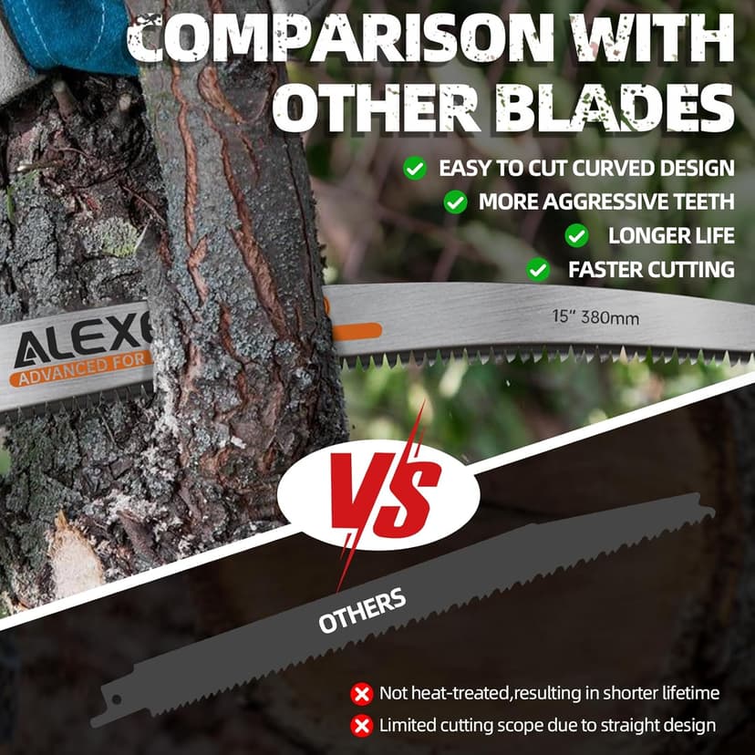 Japanese Teeth Sawzall Blades for Tree Trimming, 15 Inch Curved Edge Pruning Reciprocating Saw Blades 6TPI, Wood Cutting, Cr-V Sabre Saw Blades Better Wear Resistance 6 Pack